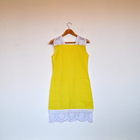 Vintage Handmade Yellow Linen Summer Dress With White Lace | Etsy