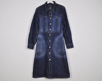 TORY BURCH Denim Shirt Dress, Belted Long Sleeve Blue Jean Dress, Y2K  Designer Cotton Collared Shirtdress, Effortless Casual Workwear Dress - Etsy