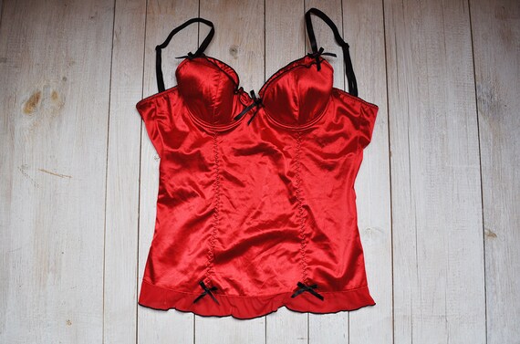 red satin bustier top