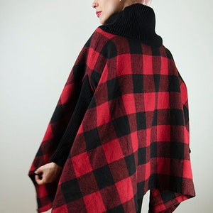 Vintage Red Buffalo Plaid Poncho Jacket image 3