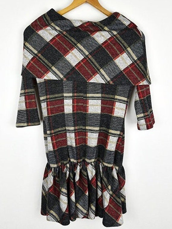 Vintage Plaid Knit Drop Waist Cowl Neck Mini Dress - image 5