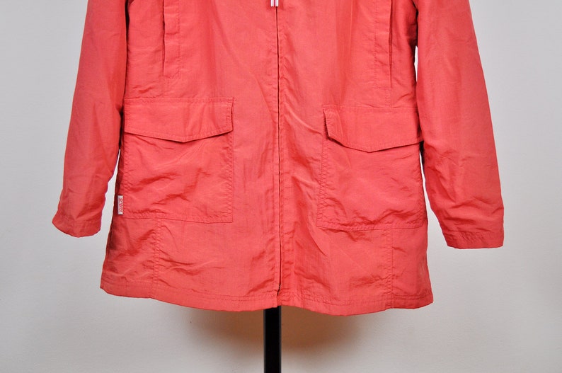 Vintage Peach Parka Windbreaker Long Jacket Zip Up Hooded Coat