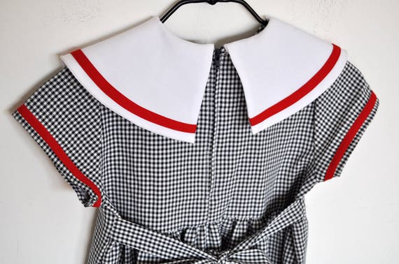 Vintage Black and White Gingham Girls Nautical Ba… - image 5