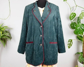 Vintage Pine Green Faux Suede Trachten Blazer Jacket