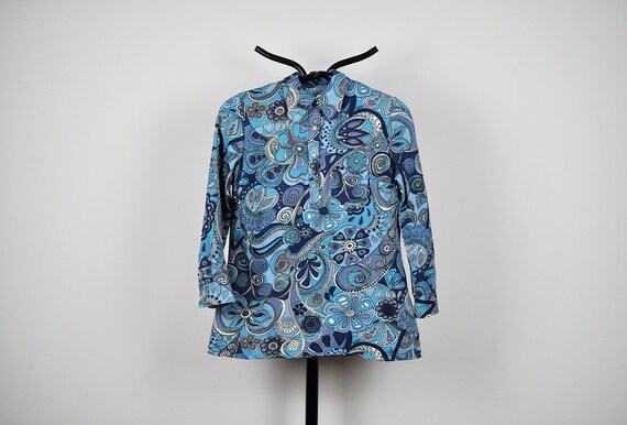 Vintage Blue Psychedelic Floral Print Blouse Top