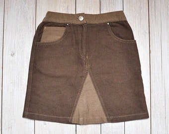 Vintage Two Tone Brown Denim Girls Mini Skirt