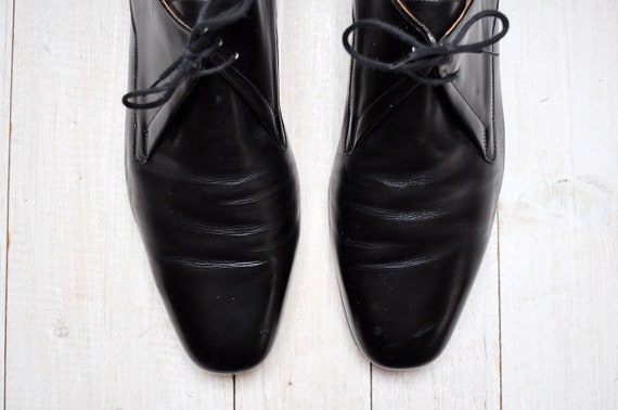 Vintage Black Leather Lace Up Oxford Dress Shoes - image 4