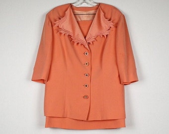Vintage Peach Two Piece Dress Suit Skirt and Jacket Set