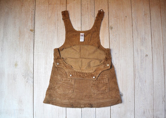 Vintage Brown Girls Corduroy Bib Sleeveless Overa… - image 2