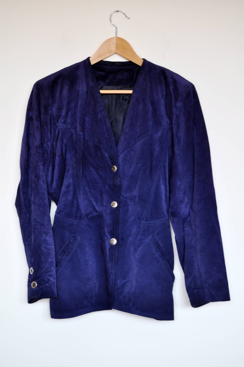 Vintage Royal Blue Suede Collarless Blazer Jacket | Etsy