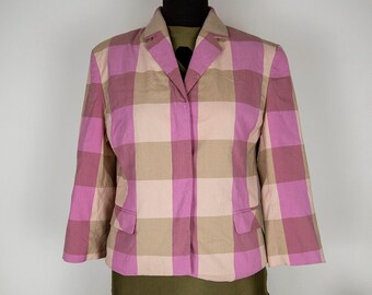 Vintage Pink and Beige Plaid Crop Sleeve Jacket
