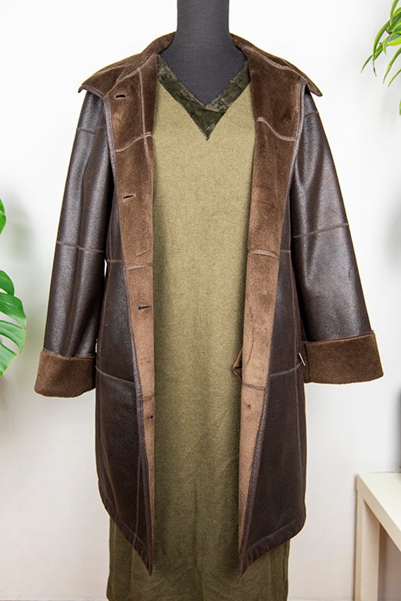 Vintage Brown Faux Shearling Vegan Coat - image 3