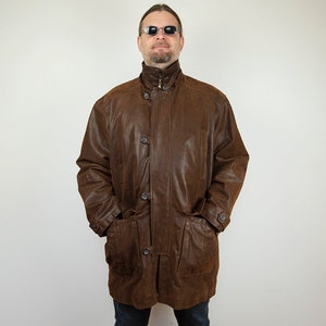 Vintage Le Frog Brown Mens Oversized Leather Jacket