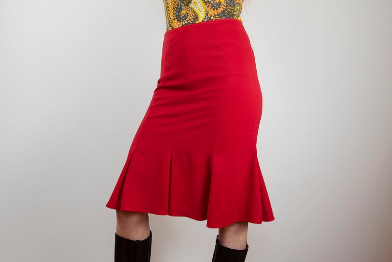 Vintage Red Trumpet Midi Skirt and Peplum Jacket Suit image 9