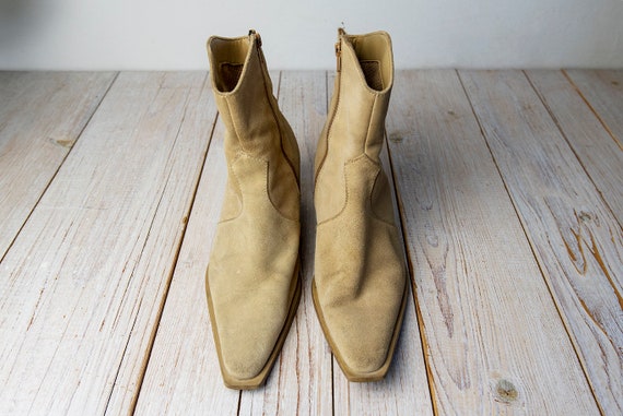 Vintage Beige Suede Western Booties - image 3