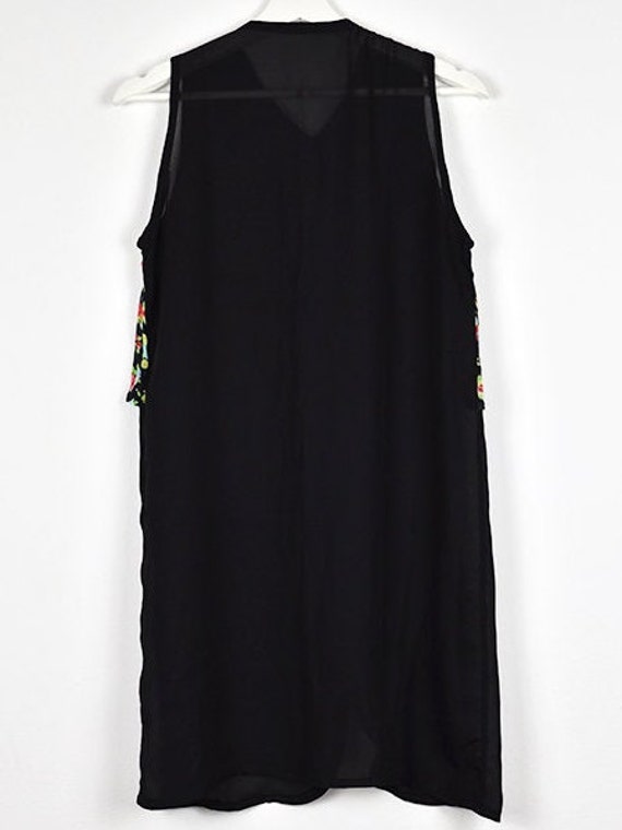 Vintage Sheer Black and Floral Vest Layered Sleev… - image 7