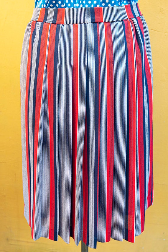 Vintage Red Navy and White Striped Pleated Midi S… - image 6