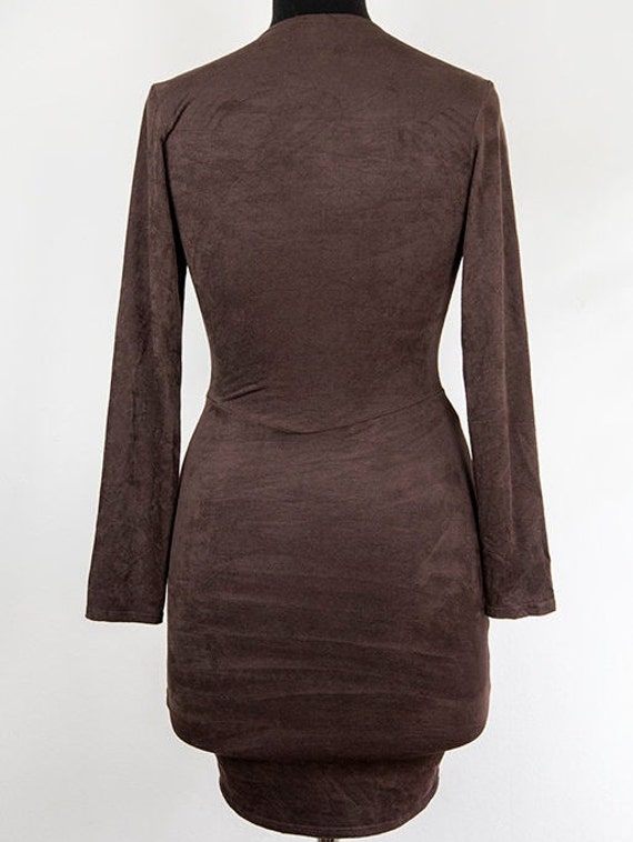 Mini robe ajustee marron en faux daim extensible a manches longues Etsy France