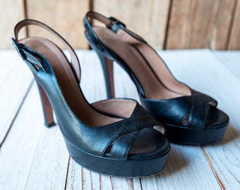 Vintage HUGO BOSS Black Leather Strappy Pumps