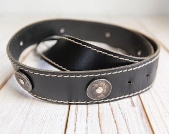 Vintage Black Sturdy Leather Coin Studded Belt