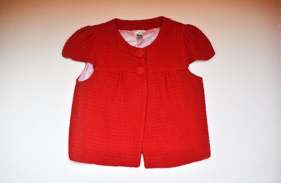 Vintage Red Knit Cap Sleeve Jacket Overcoat