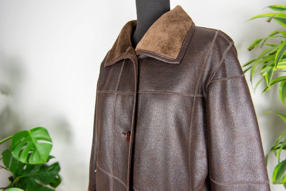 Vintage Brown Faux Shearling Vegan Coat - image 8