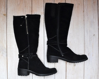 Vintage Black Suede Leather Tall Zip Up Boots by Legero