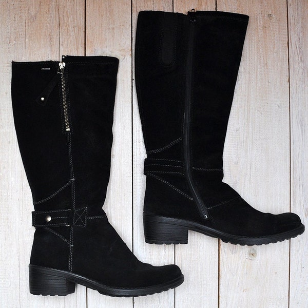 Vintage Black Suede Leather Tall Zip Up Boots by Legero