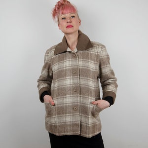 Vintage Tan and Cream Plaid Wool Jacket