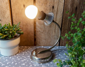 Vintage Silver Metal Gooseneck Table Lamp