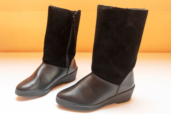 Vintage Black Leather and Suede Winter Boots - image 1