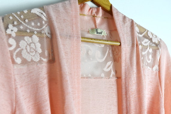 Vintage Soft Pink Semi Sheer Duster Floral Lace R… - image 4