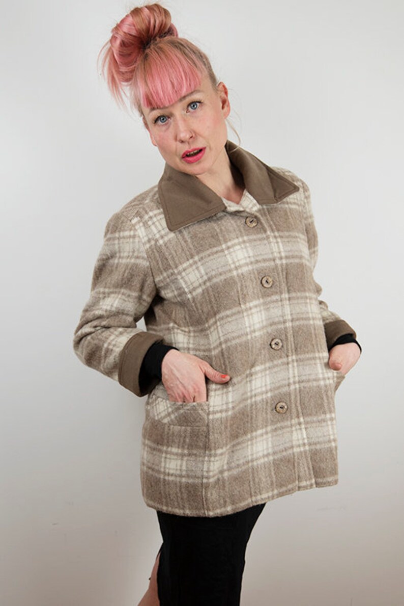 Vintage Tan and Cream Plaid Wool Jacket image 7