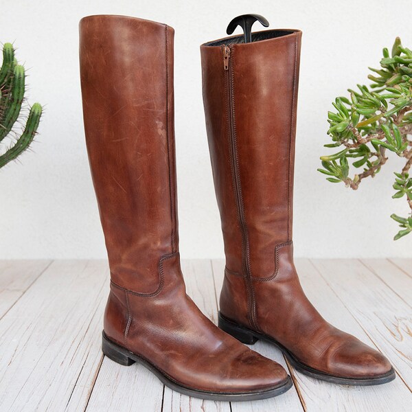 Italian Brown Leather Riding Boots (7.5 US/38 EU)