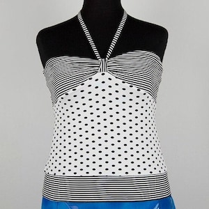 Vintage Black and White Striped Polka Dot Halterneck Top