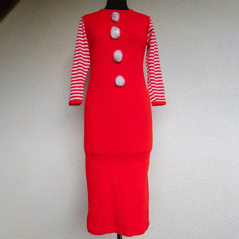 Vintage Red Knit Long Sleeve Midi Sweaterdress