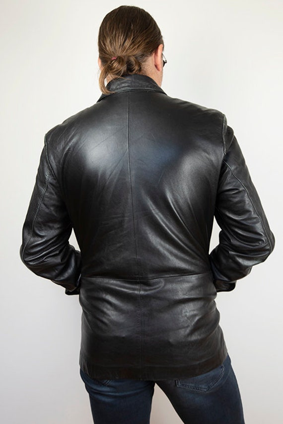 Vintage Black Leather Blazer Jacket - image 6