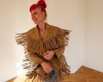 Vintage Brown Heavy Suede Fringed Western Jacket