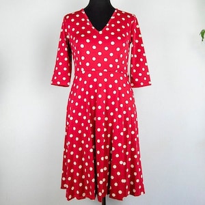 Vintage Red and White Polka Dot Half Sleeve Pleated Midi Dress