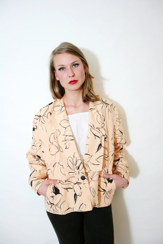 Vintage 80s Peach Floral Oversized Blazer Jacket