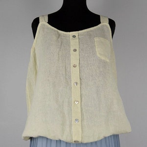 Vintage Butter Yellow Gauze Cotton Boxy Sleeveless Blouse