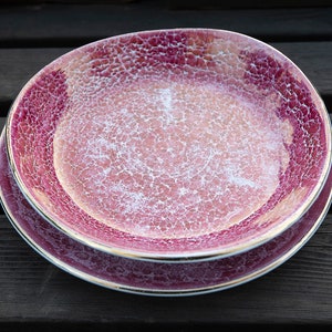 Vintage KIL Yugoslavian Purple Glazed Ceramic Irregular Shape Two Plates