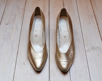 Vintage Gold Leather Pumps by Hoegl