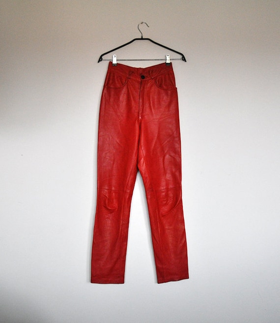 Vintage Red Leather High Waist Cigarette Pants