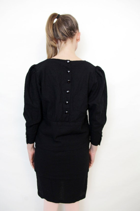 Vintage Black Layered Puff Sleeve Back Button Par… - image 5