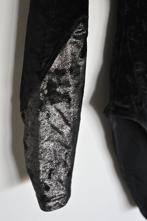 NOS Vintage Black Crushed Velvet and Silver Long … - image 3