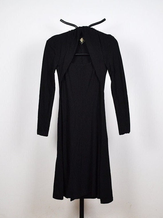 Vintage Black Flared Long Sleeve Bolero Midi Dress - image 1