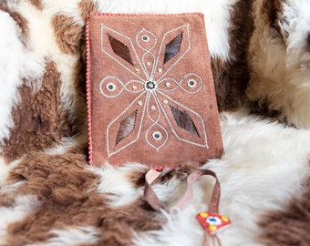 Vintage Folk Art Handmade Suede Leather Diary Cover