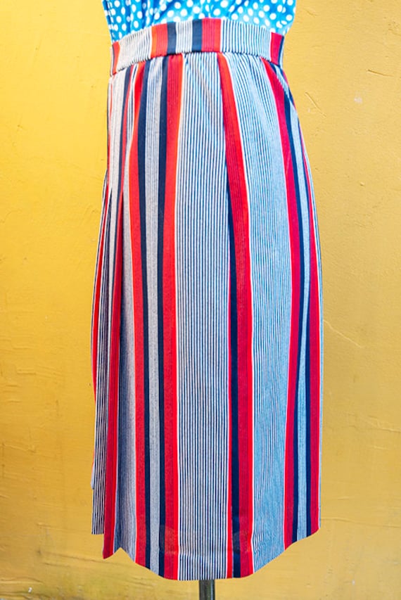 Vintage Red Navy and White Striped Pleated Midi S… - image 5