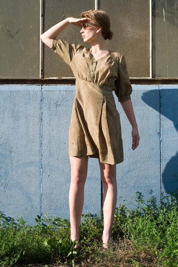 Vintage 60s Puff Sleeve Mini Dress